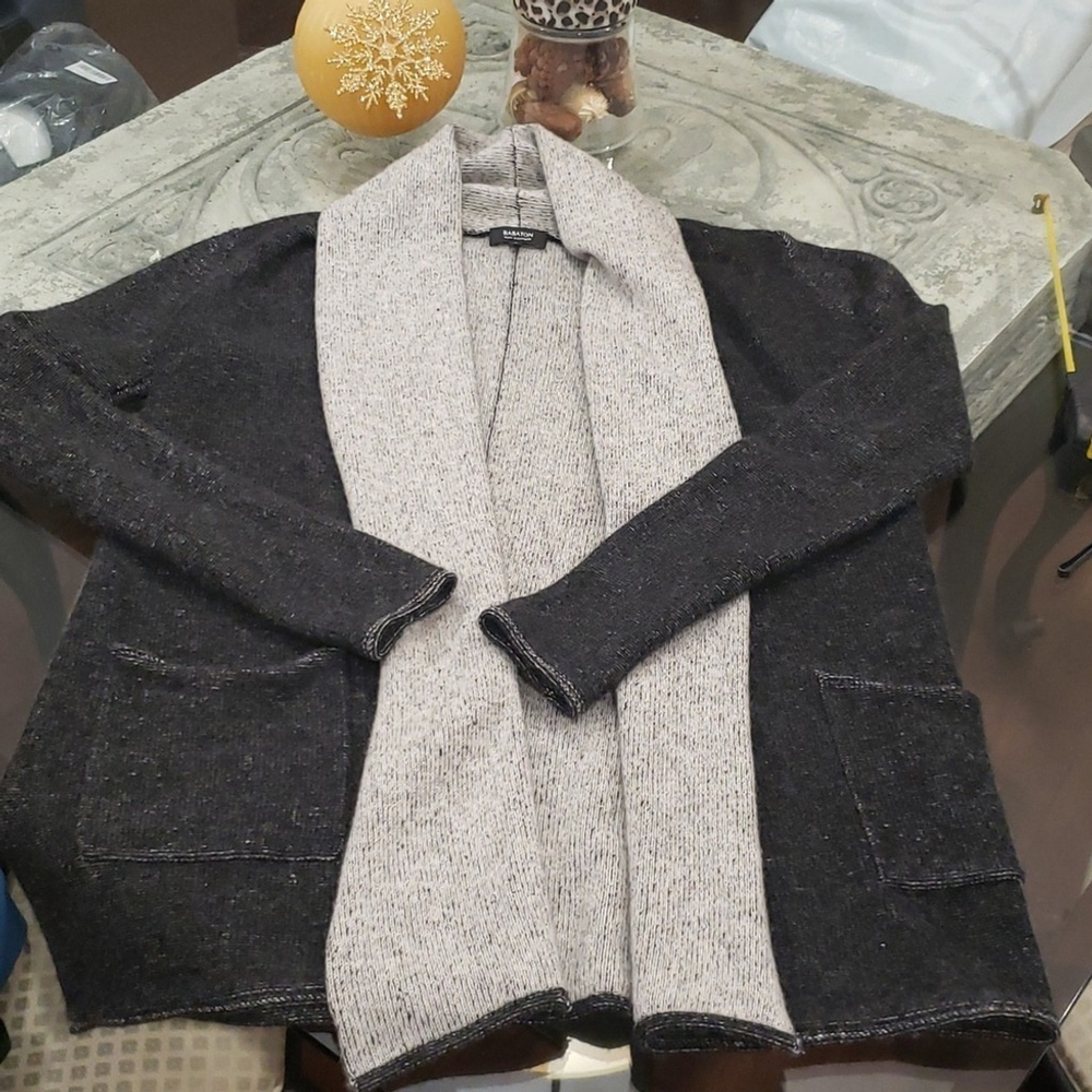 ARITZIA BABATON WOOL AND CASHMERE OPEN FRONT CHUNKY CARDIGAN 2 TONE S